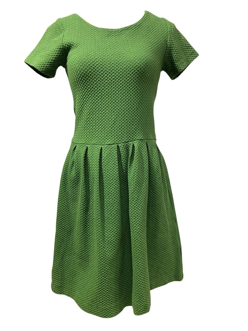Ganni Anthro Basket Weave Texture Fit&Flare Skater Dress Scoop Neck Drop Waist